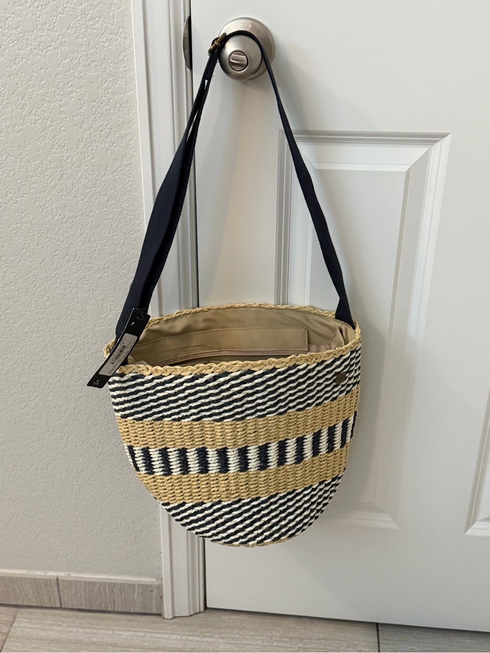 New with tags. Woven Stripe Bucket Shoulder Bag - Navy & Natural